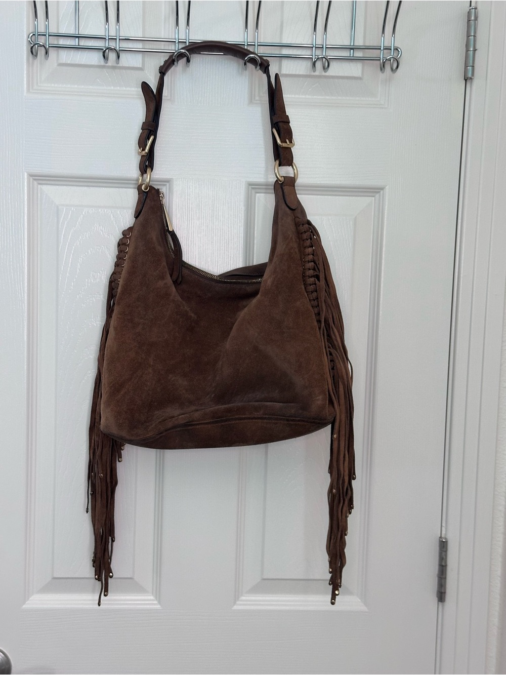 Michael Kors Billy Medium Suede Messenger Bag Brown Fringe - Picture 3 of 8